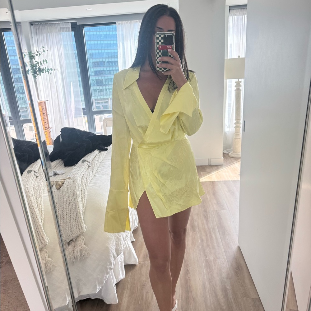 Elegant Yellow Wrap Dress
